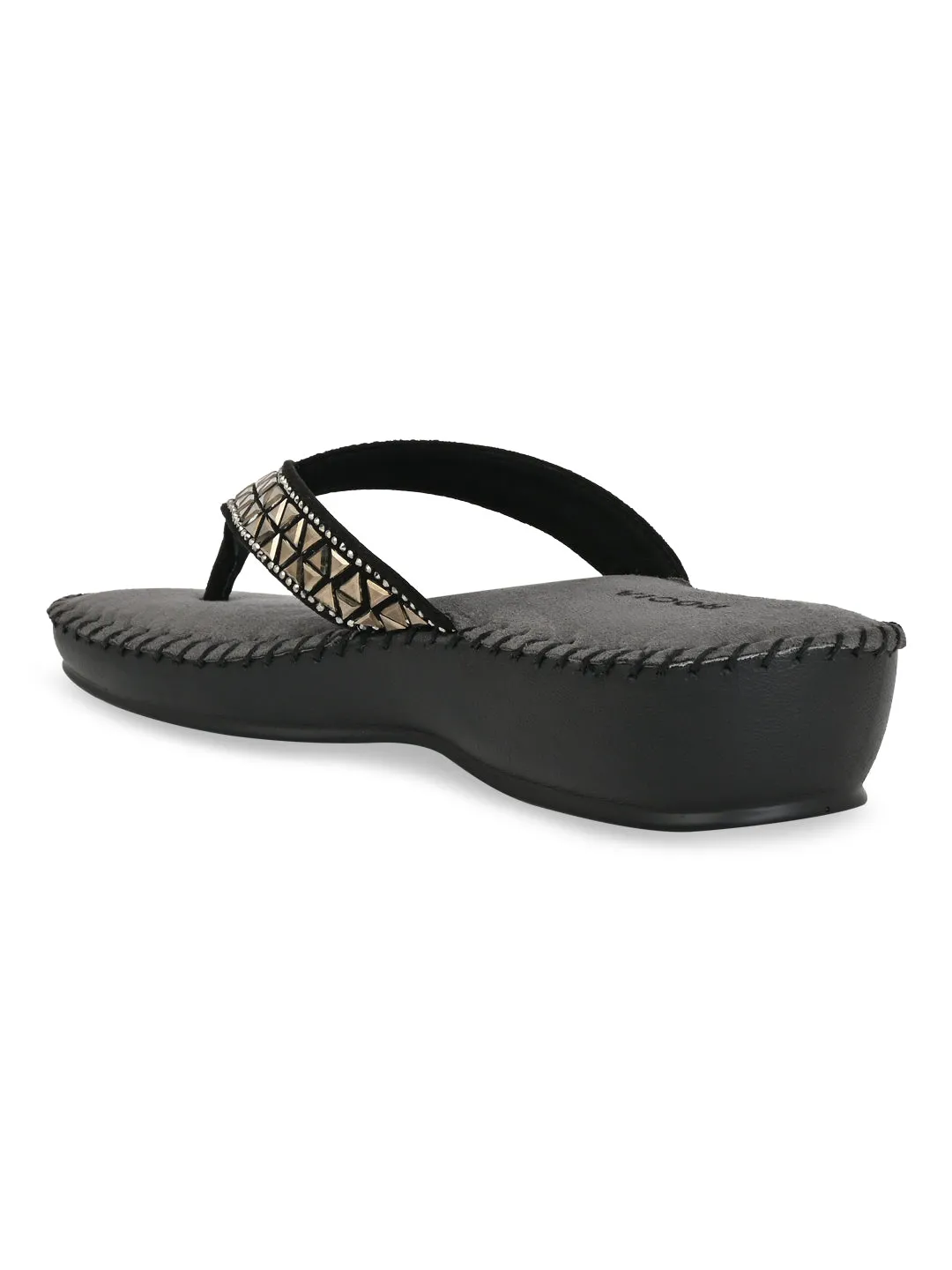 Rocia By Regal Black Women Comfort Diamond Thongs