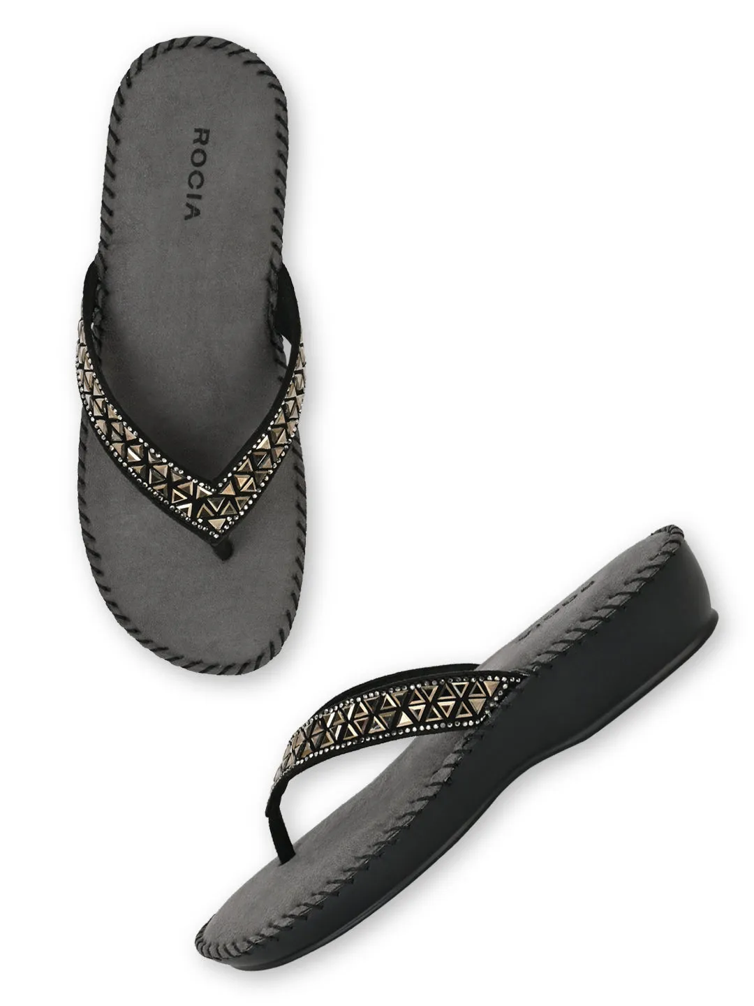 Rocia By Regal Black Women Comfort Diamond Thongs
