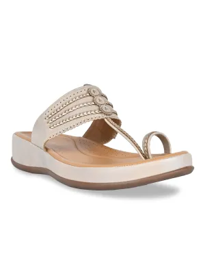 Rocia By Regal Light Gold Women Stitch Down Comfortable Kolhapuris
