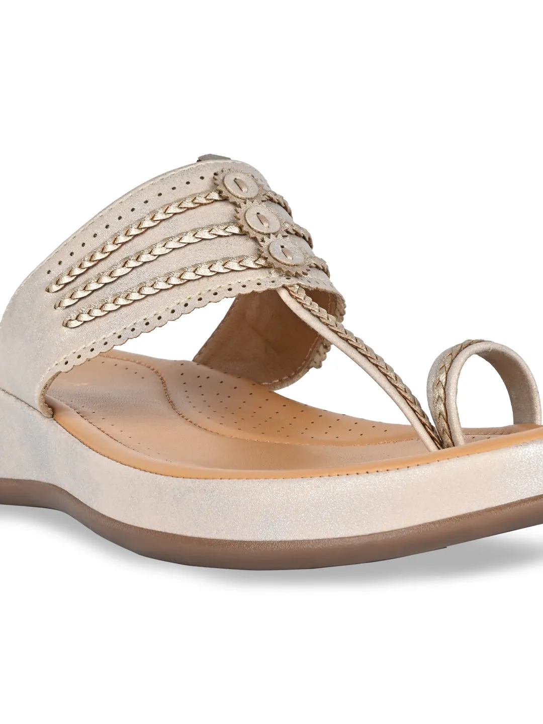 Rocia By Regal Light Gold Women Stitch Down Comfortable Kolhapuris