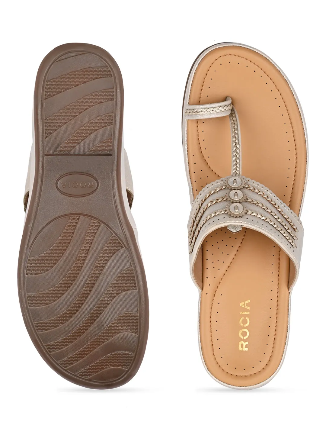 Rocia By Regal Light Gold Women Stitch Down Comfortable Kolhapuris