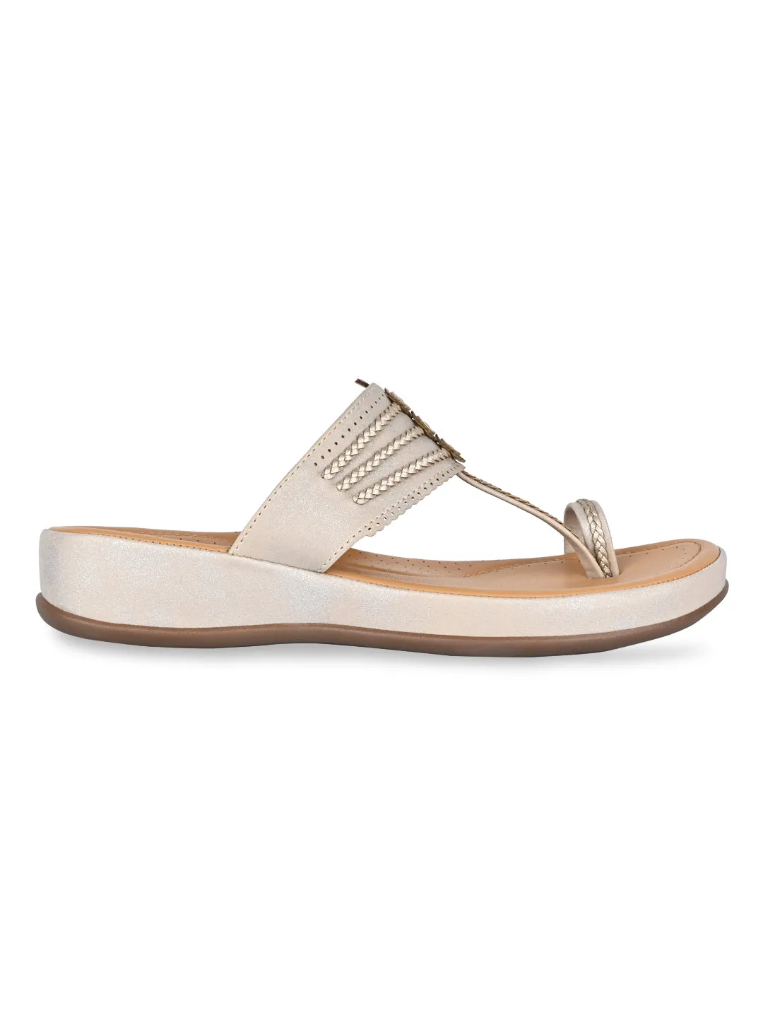 Rocia By Regal Light Gold Women Stitch Down Comfortable Kolhapuris