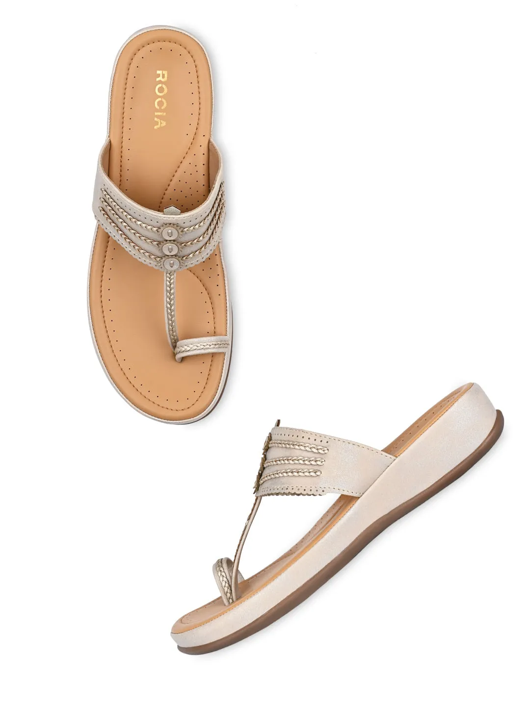 Rocia By Regal Light Gold Women Stitch Down Comfortable Kolhapuris