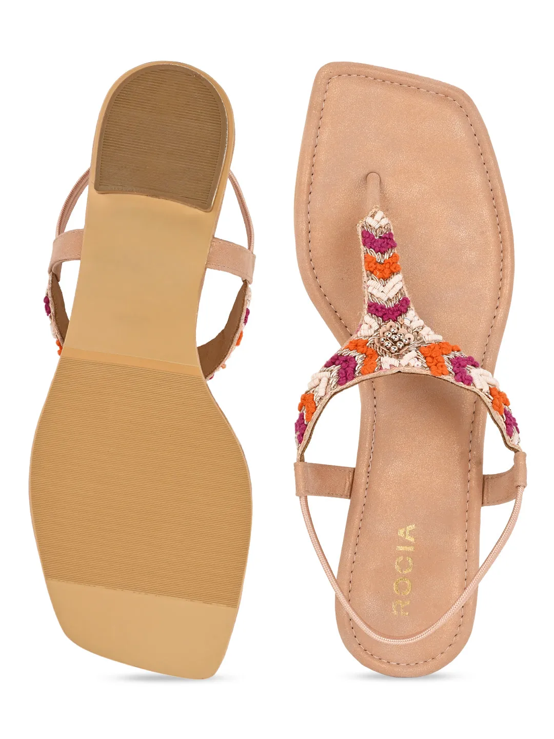 Rocia By Regal Pink Women Casual Embroidered Flat Sandals