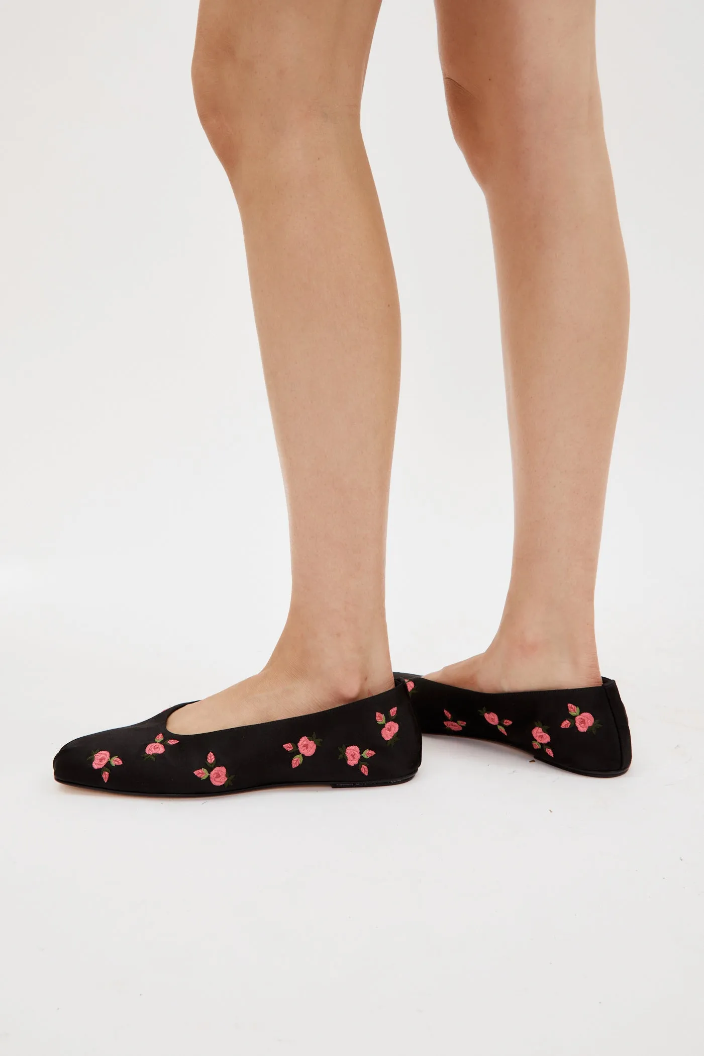 Rose Satin Black Ballet Flats