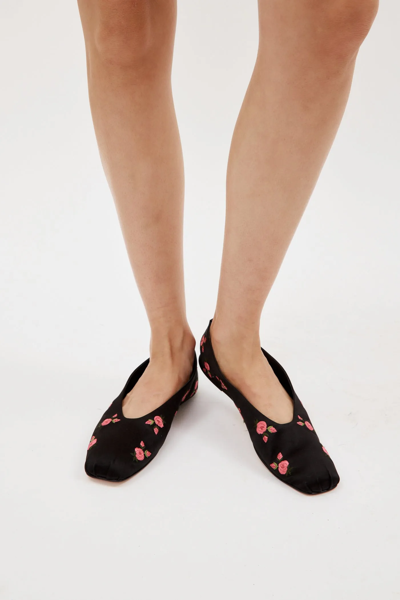 Rose Satin Black Ballet Flats
