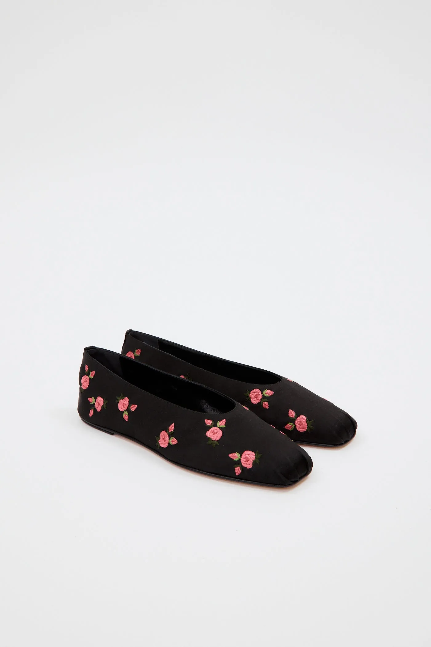 Rose Satin Black Ballet Flats