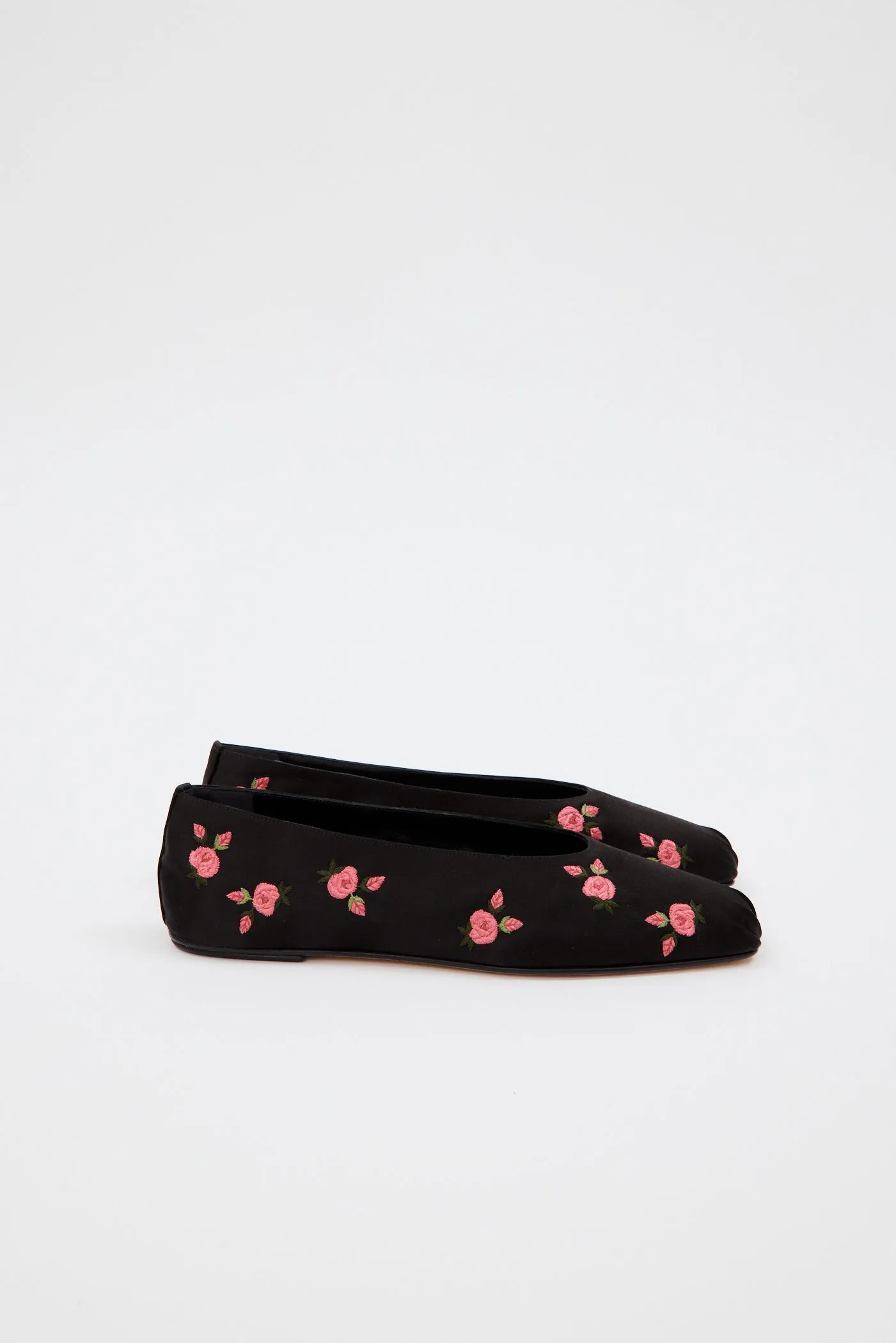Rose Satin Black Ballet Flats