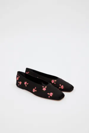 Rose Satin Black Ballet Flats