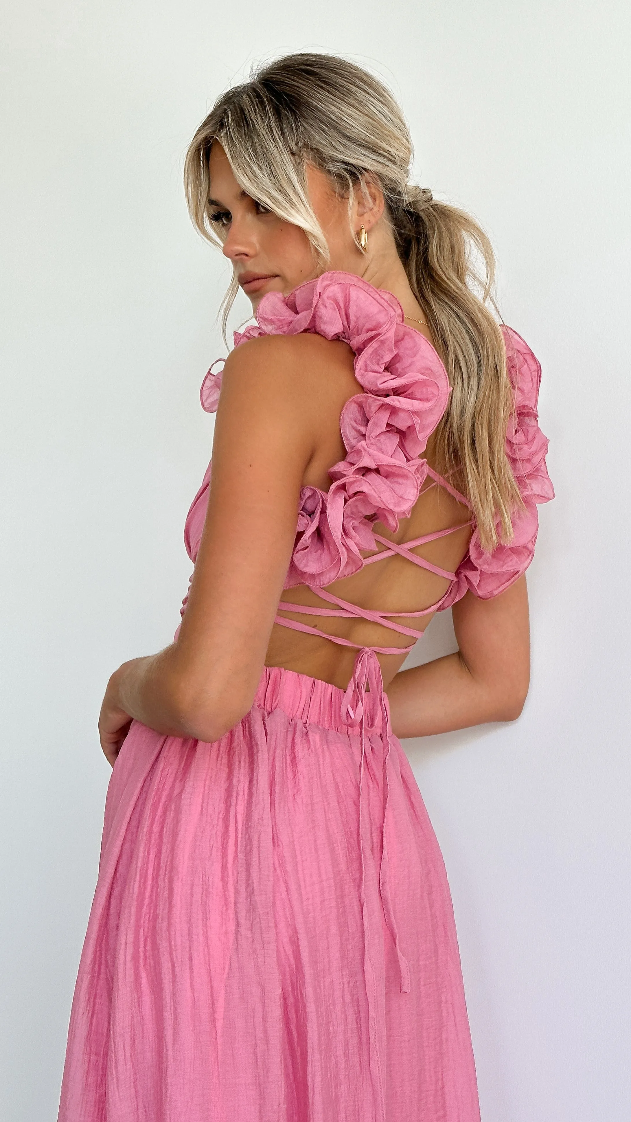 Ruffled Shoulder Midi Dress | Romantic & Flowy | Elegant Occasion Wear