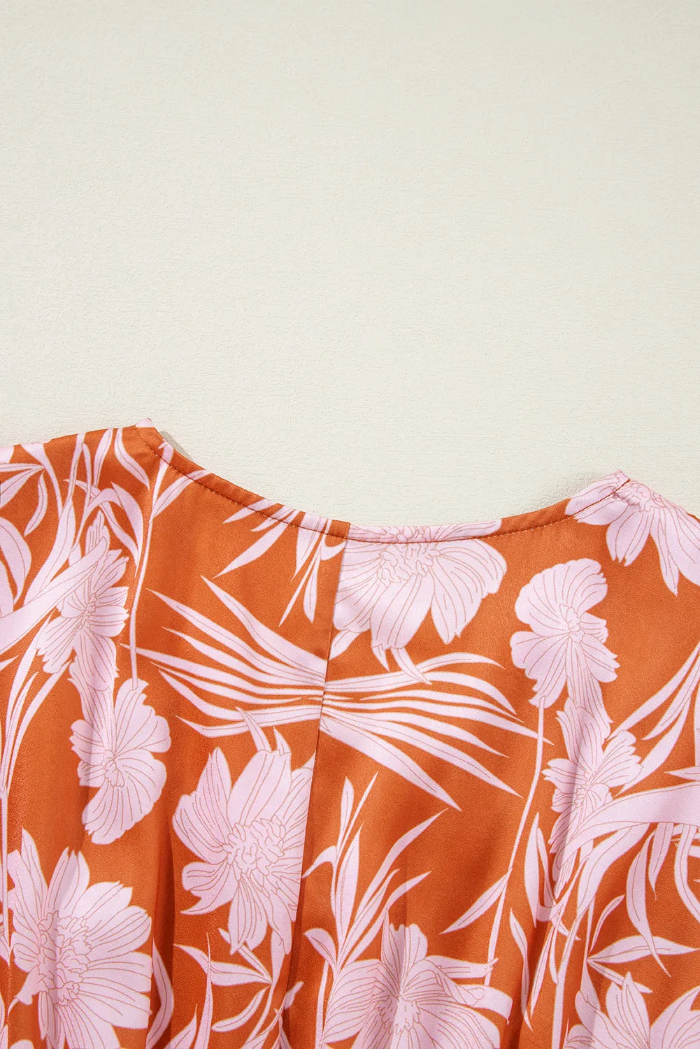 Rust & Pink Floral Puff Sleeve Smocked Waist Layered Dress
