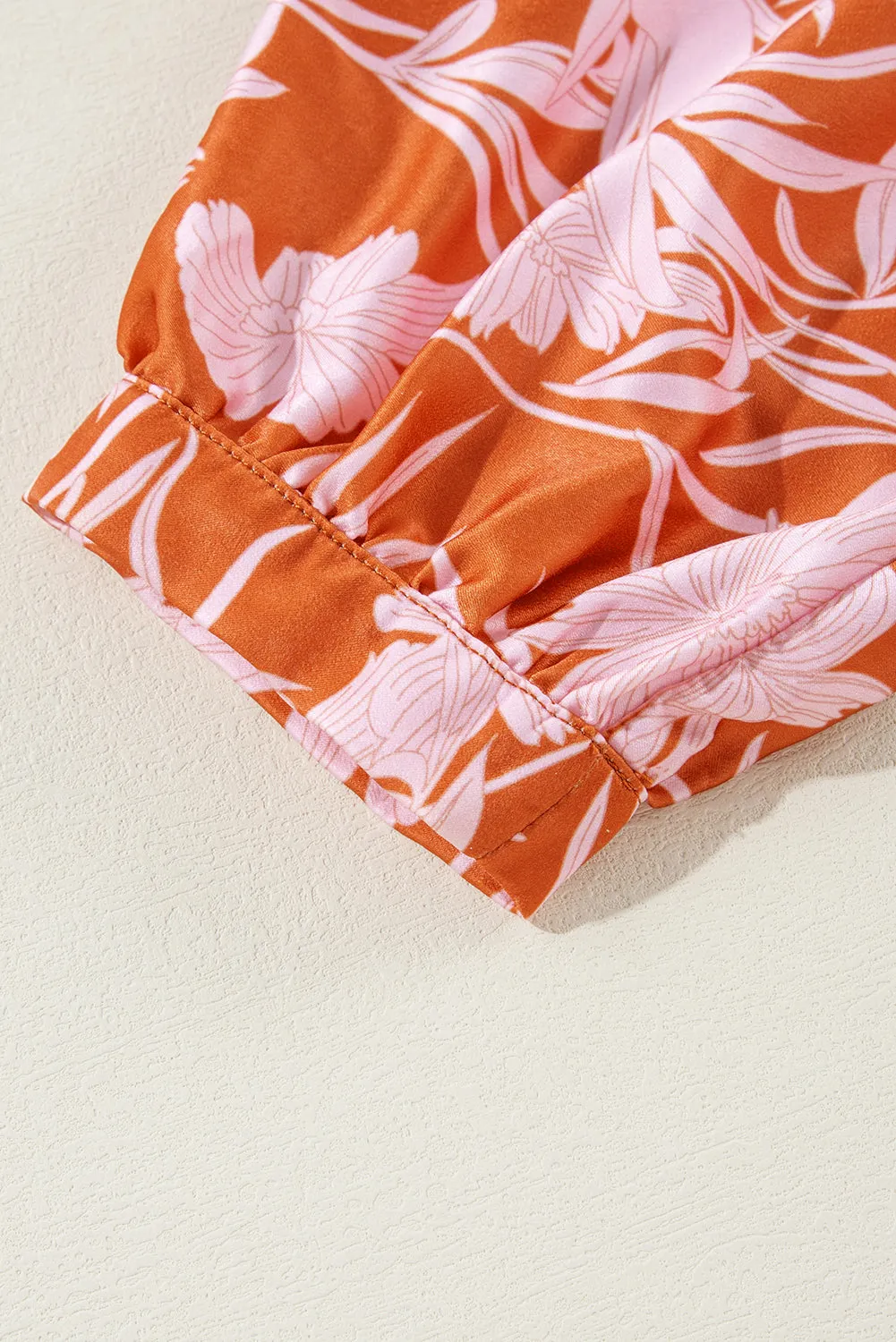 Rust & Pink Floral Puff Sleeve Smocked Waist Layered Dress