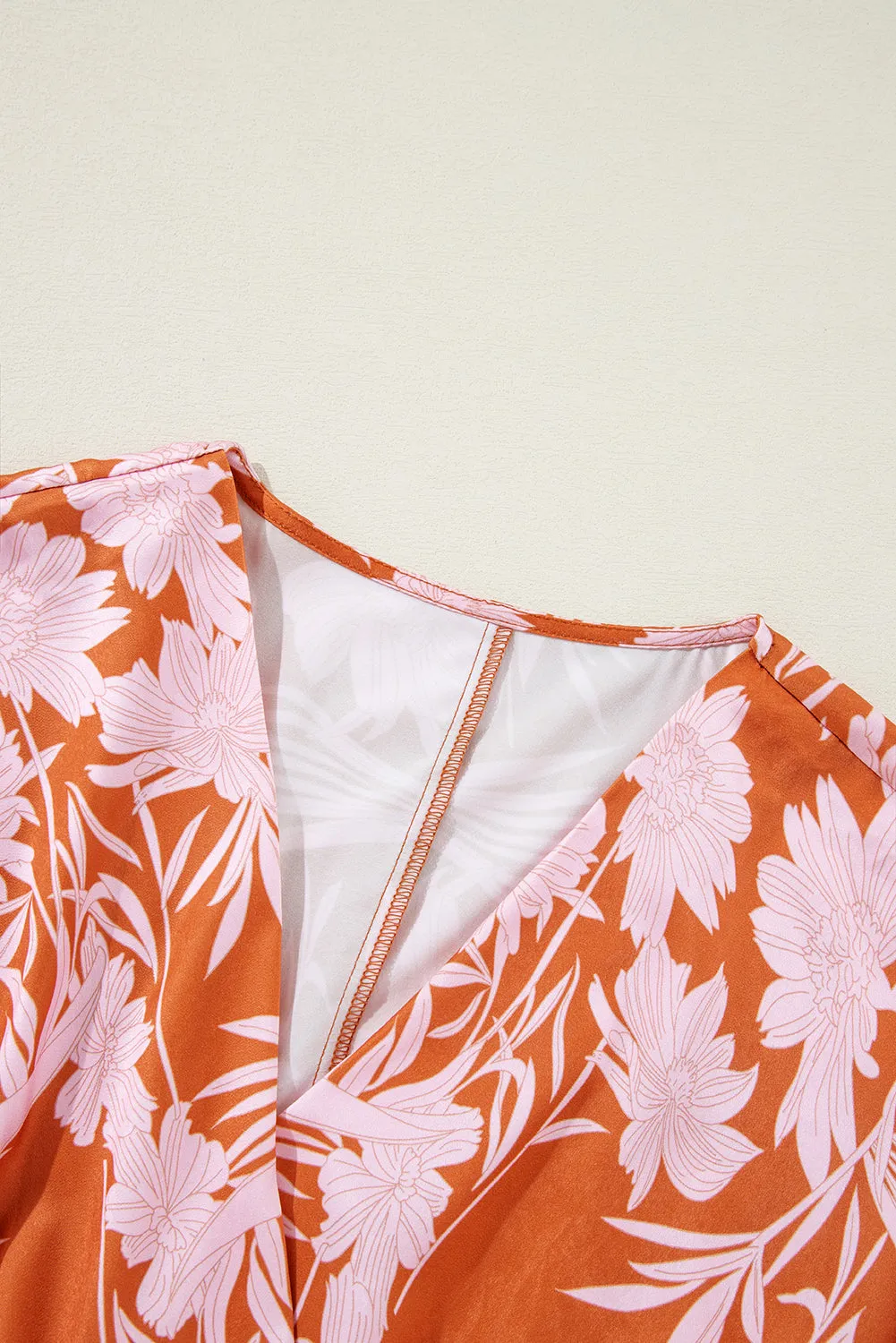Rust & Pink Floral Puff Sleeve Smocked Waist Layered Dress