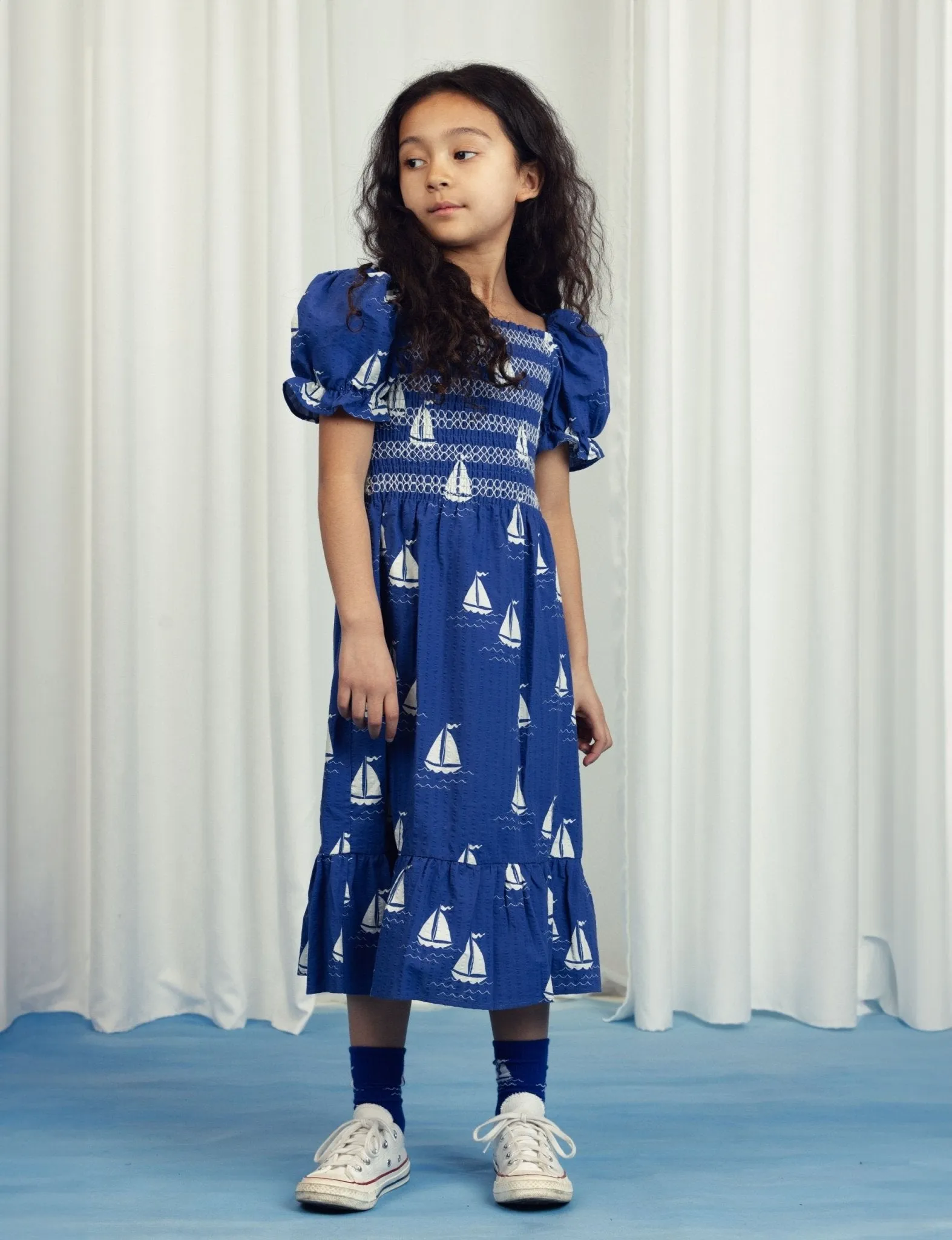 Sailing Boat Woven Dress by Mini Rodini