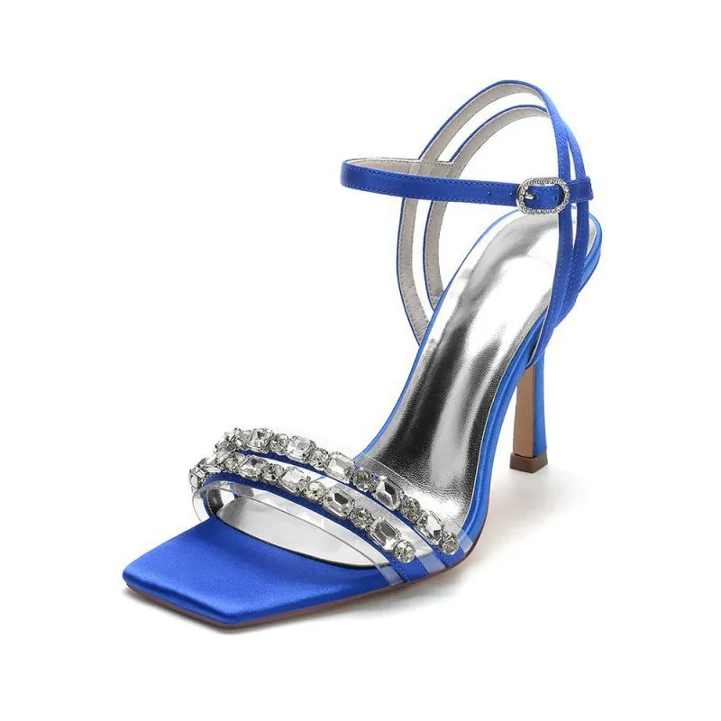 Satin Heels with Double Crystal Straps