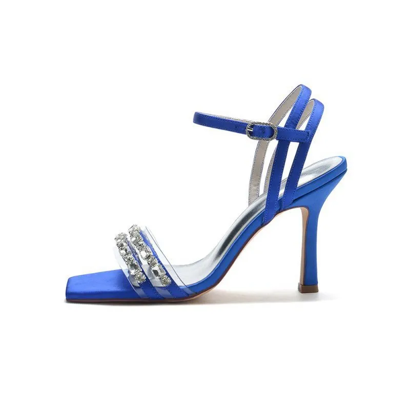 Satin Heels with Double Crystal Straps