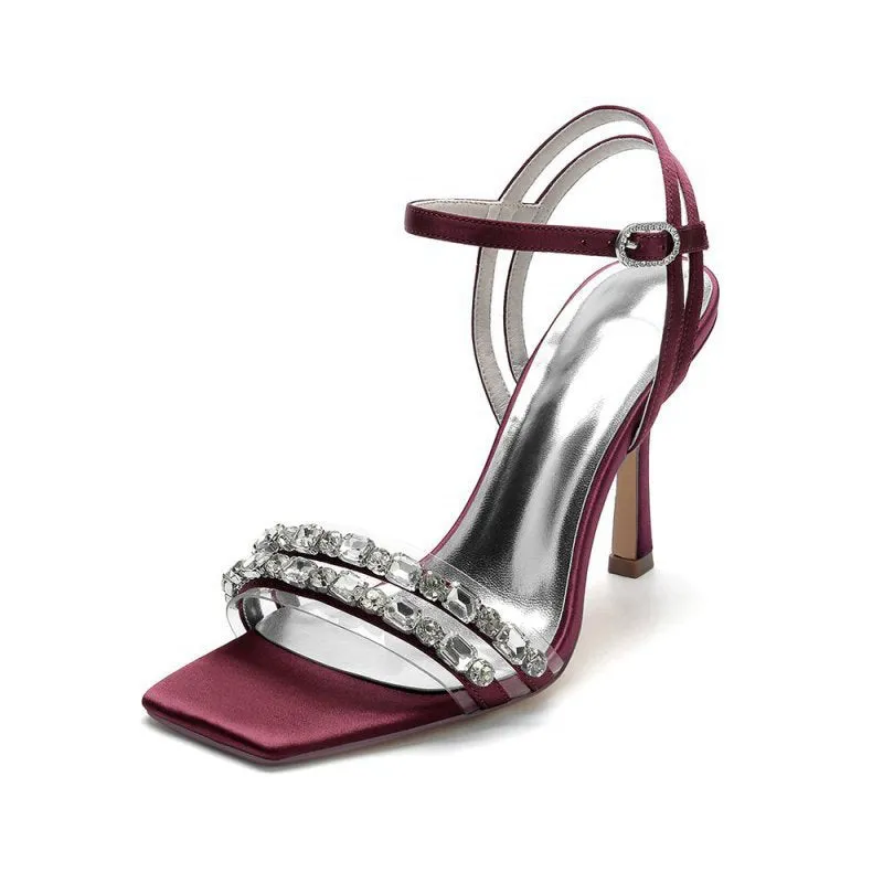 Satin Heels with Double Crystal Straps