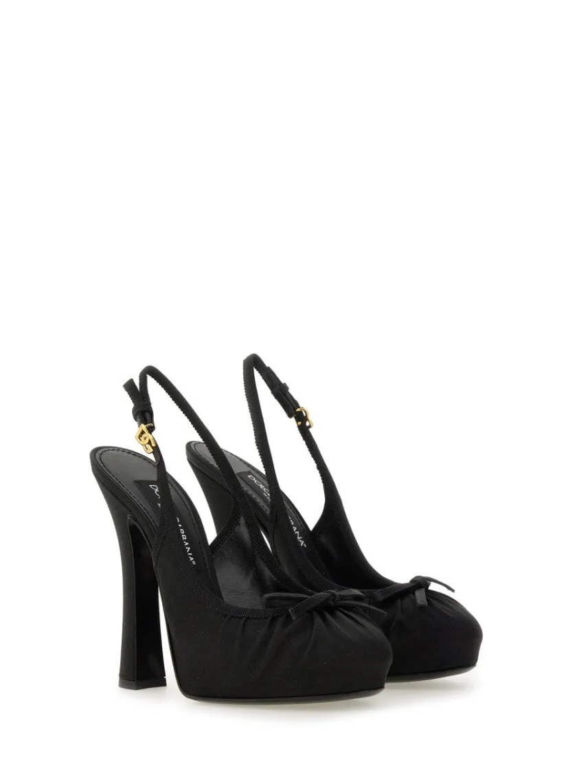 Satin Slingback Heels With Bow Detail