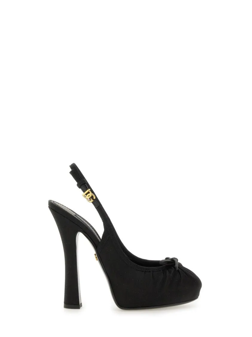Satin Slingback Heels With Bow Detail