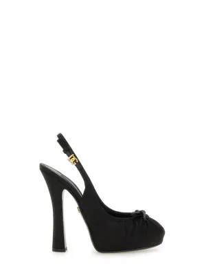 Satin Slingback Heels With Bow Detail