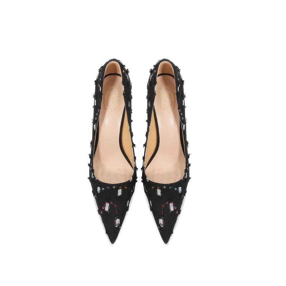 Sequin Decorated Suede Pump Heels