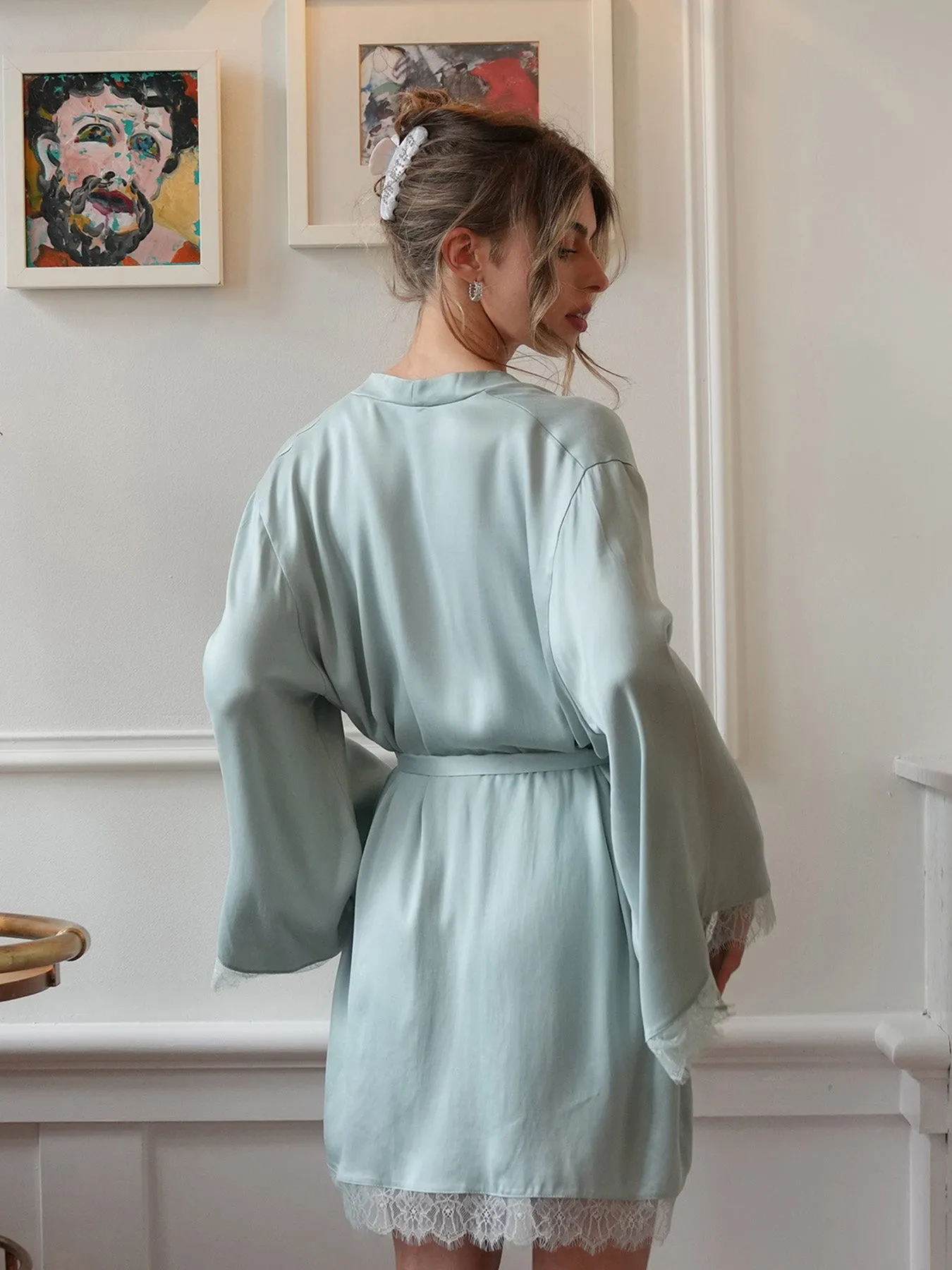 SET - DREAMY KIMONO AND LACE SLIP DRESS • Pearly Blue