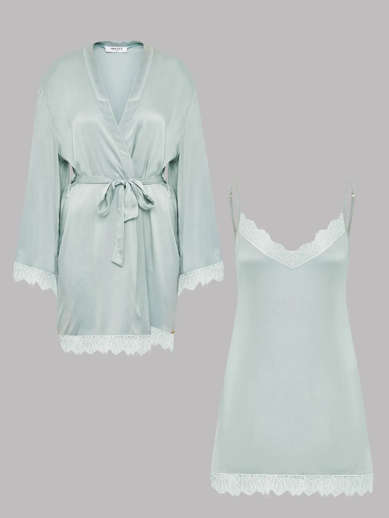 SET - DREAMY KIMONO AND LACE SLIP DRESS • Pearly Blue
