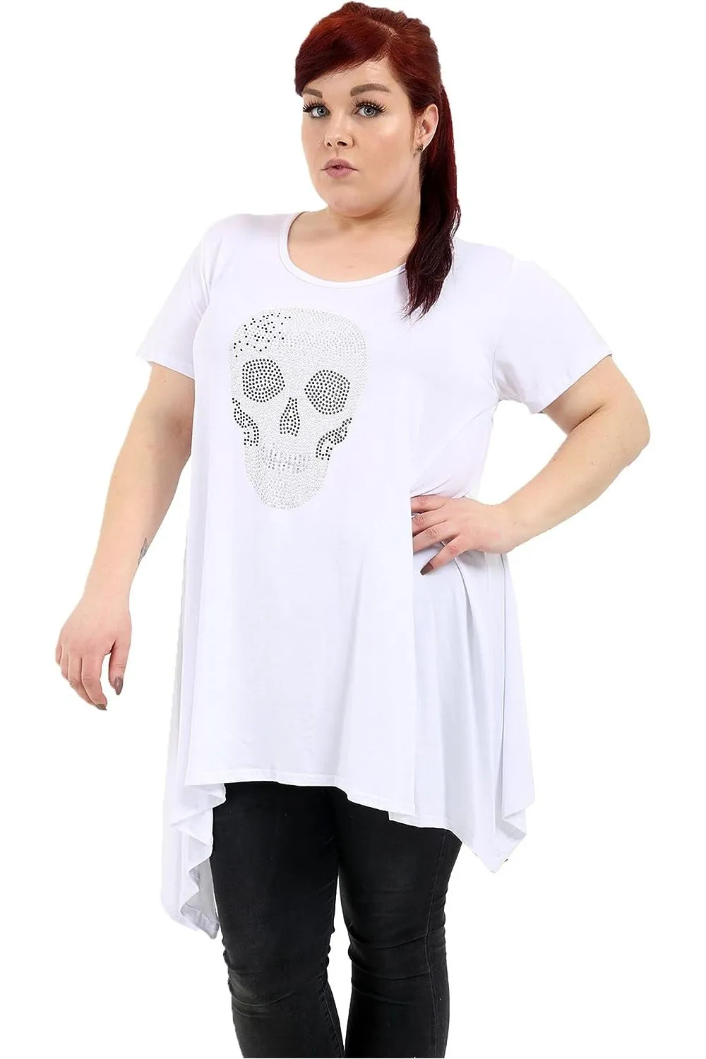 Skull Stud Hanky Hem Short Sleeve Top