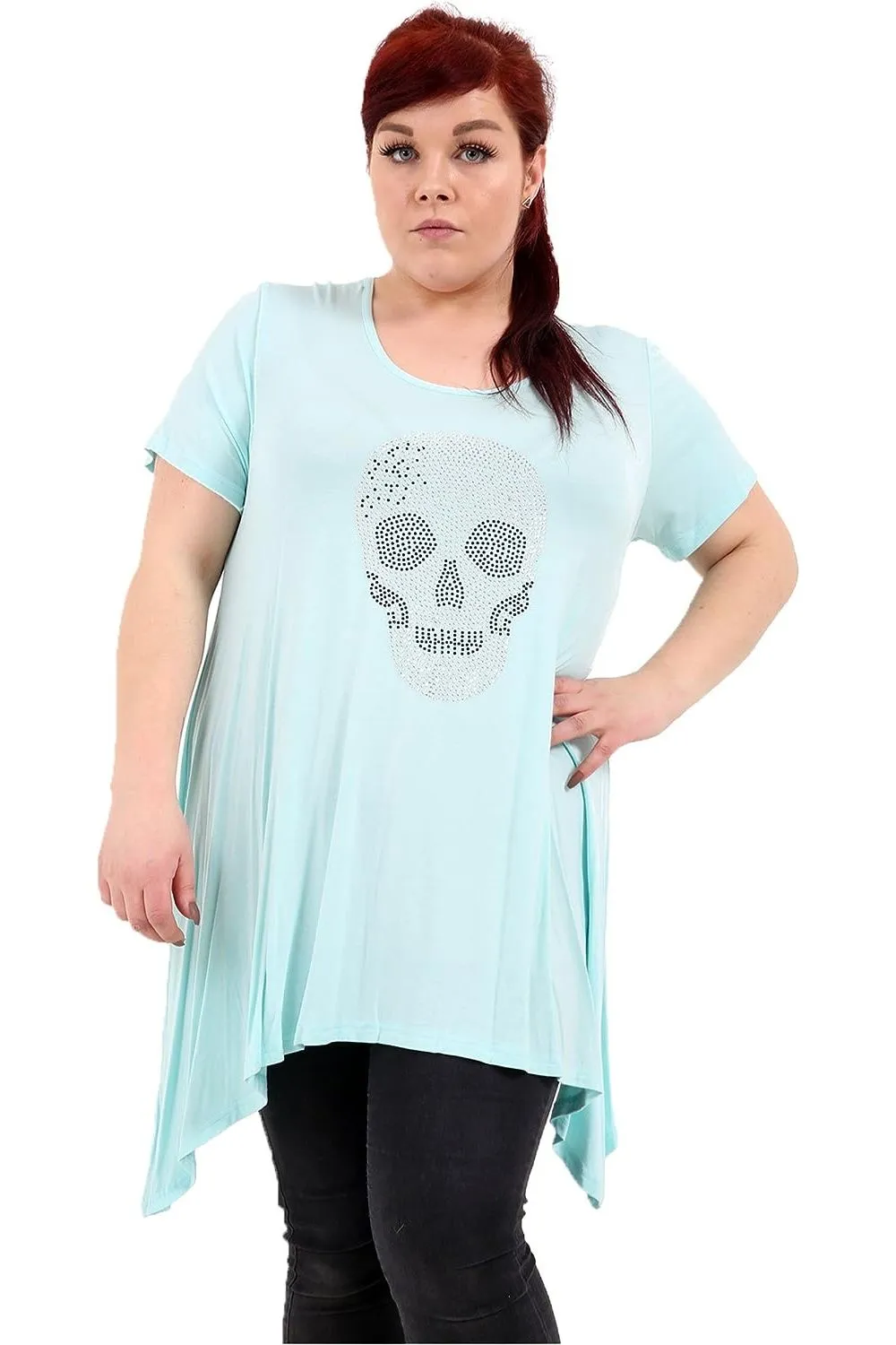 Skull Stud Hanky Hem Short Sleeve Top