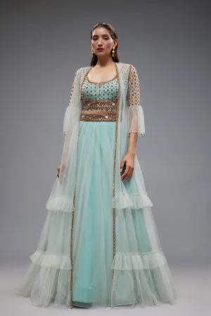 Sky Blue Jacket Lehenga Set