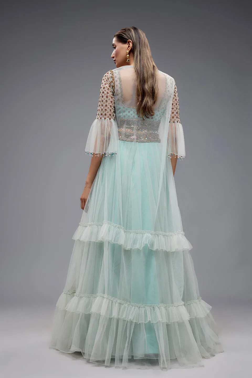 Sky Blue Jacket Lehenga Set