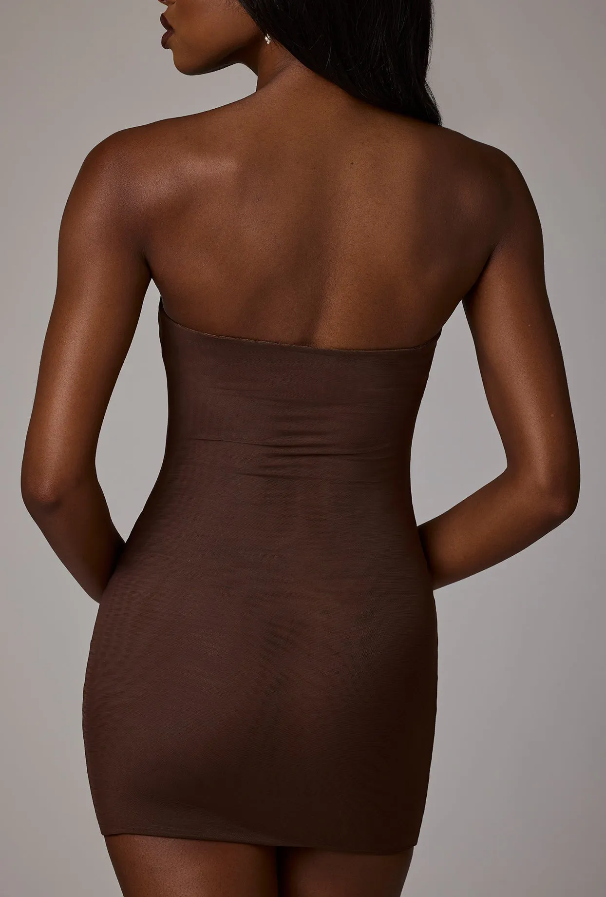 Soft Mesh Mini Slip Dress in Deep Cocoa