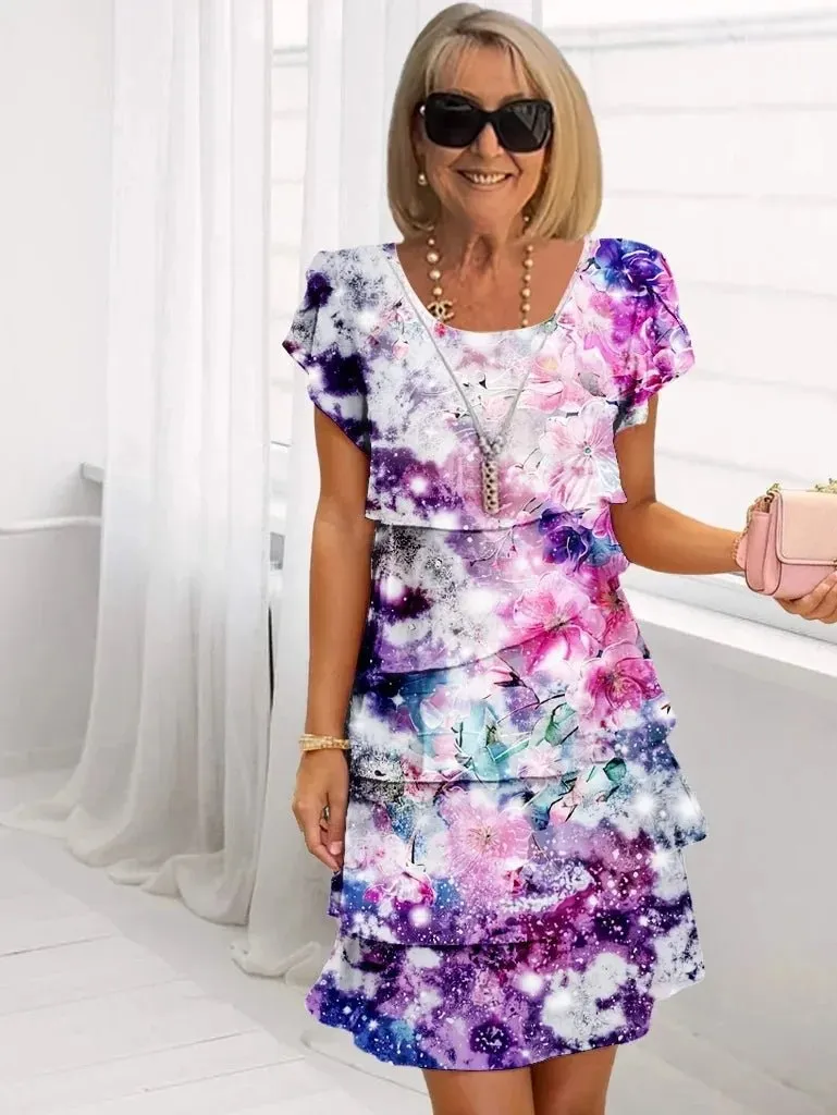 Solé Vintage | Casual Loose Print Vintage Summer Women’s V-neck Chiffon Midi Dress