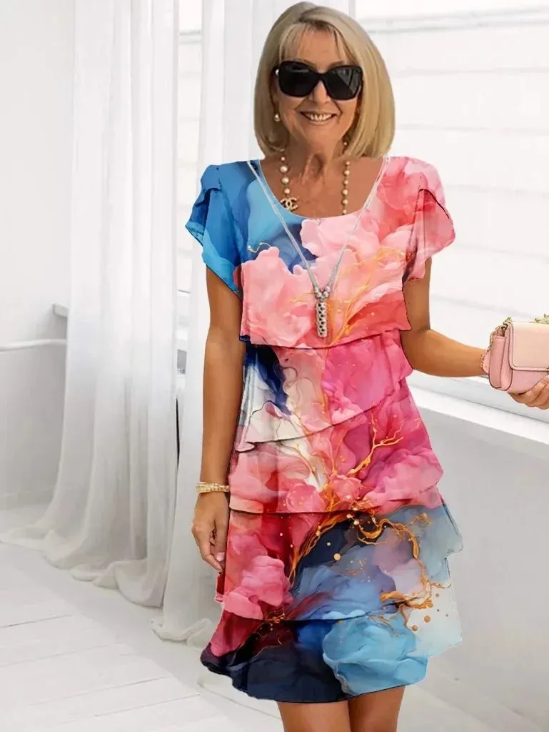 Solé Vintage | Casual Loose Print Vintage Summer Women’s V-neck Chiffon Midi Dress