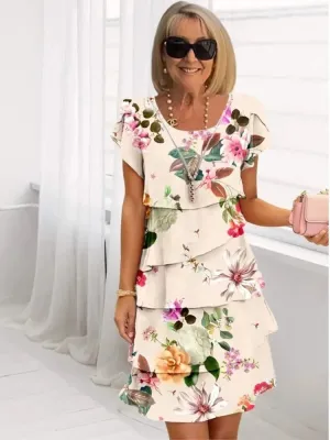 Solé Vintage | Casual Loose Print Vintage Summer Women’s V-neck Chiffon Midi Dress