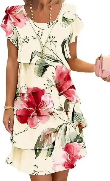 Solé Vintage | Casual Loose Print Vintage Summer Women’s V-neck Chiffon Midi Dress