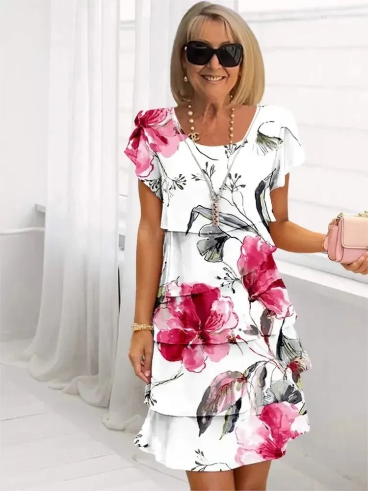 Solé Vintage | Casual Loose Print Vintage Summer Women’s V-neck Chiffon Midi Dress