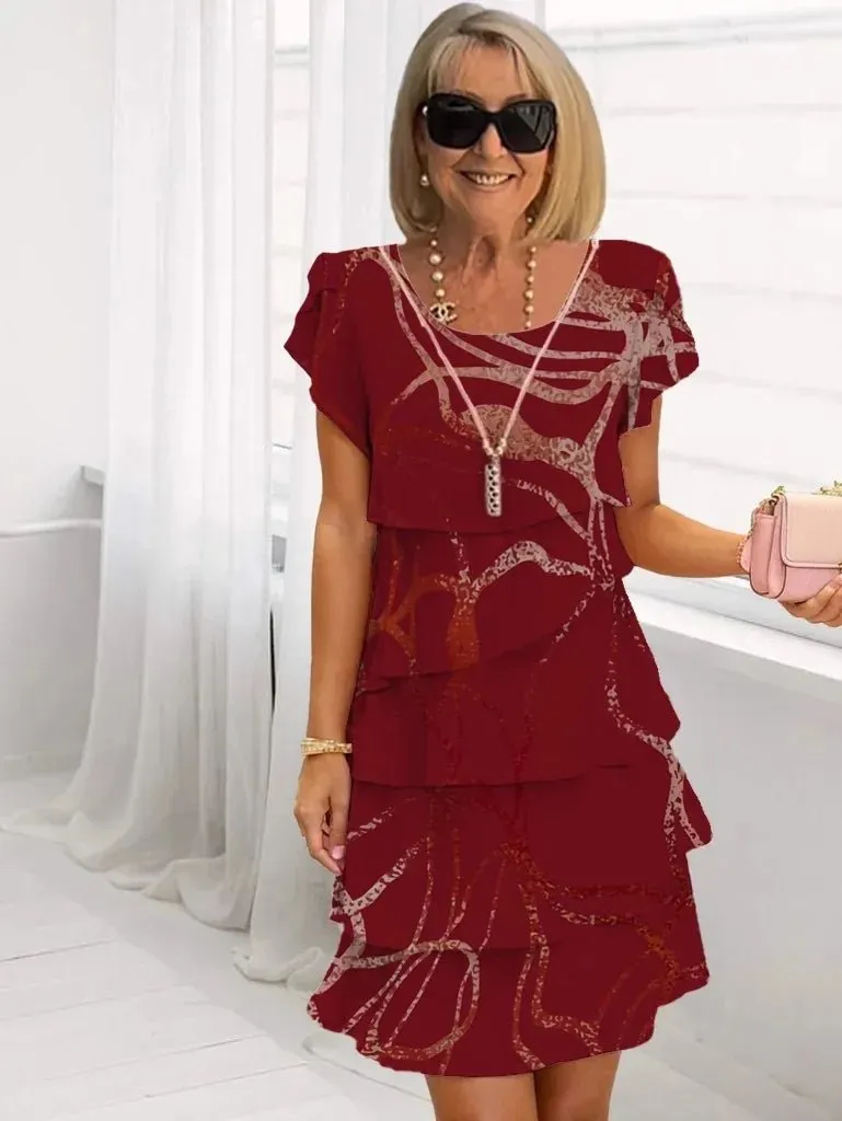 Solé Vintage | Casual Loose Print Vintage Summer Women’s V-neck Chiffon Midi Dress
