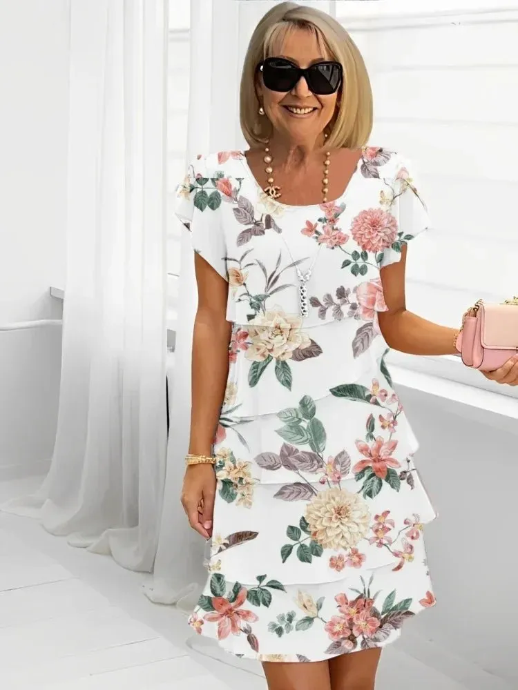 Solé Vintage | Casual Loose Print Vintage Summer Women’s V-neck Chiffon Midi Dress