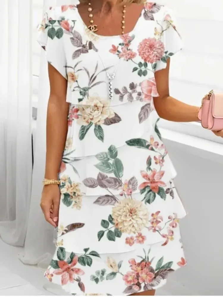 Solé Vintage | Casual Loose Print Vintage Summer Women’s V-neck Chiffon Midi Dress
