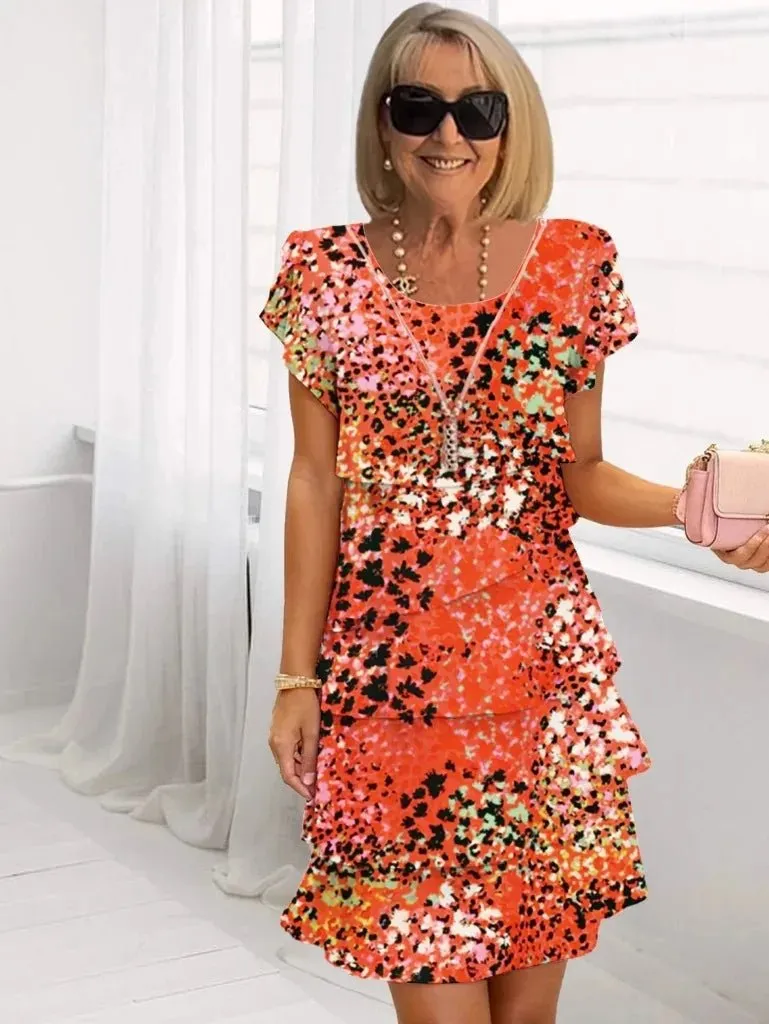 Solé Vintage | Casual Loose Print Vintage Summer Women’s V-neck Chiffon Midi Dress