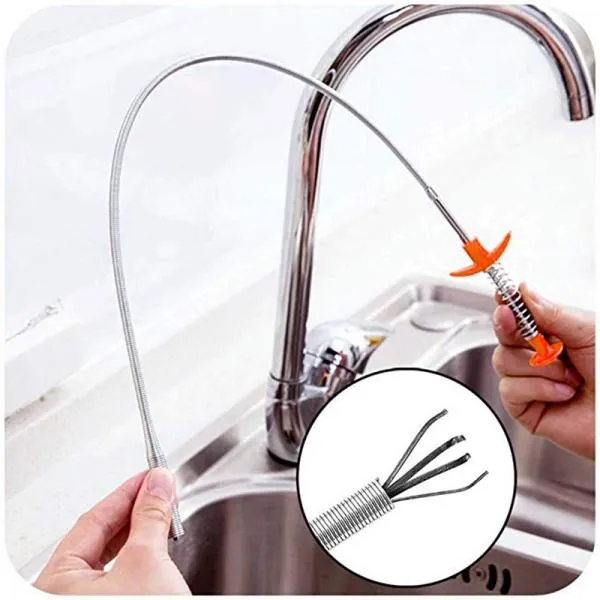 Spring Pipe Metal Wire Brush Hand Sink Cleaning Hook Sewer Dredging Device Hair Dredging Tool for Sewer Kitchen Sink Bathroom Tub Toilet Drains