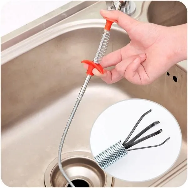 Spring Pipe Metal Wire Brush Hand Sink Cleaning Hook Sewer Dredging Device Hair Dredging Tool for Sewer Kitchen Sink Bathroom Tub Toilet Drains