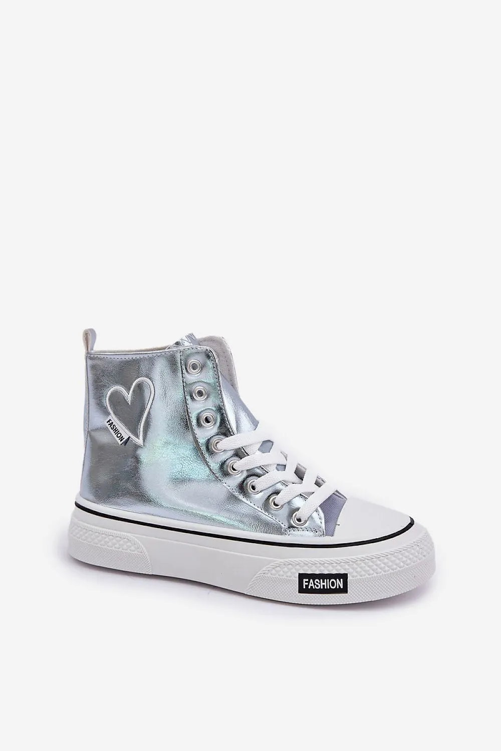 Step in style Women's High Top Platform Silver Sneakers with Heart