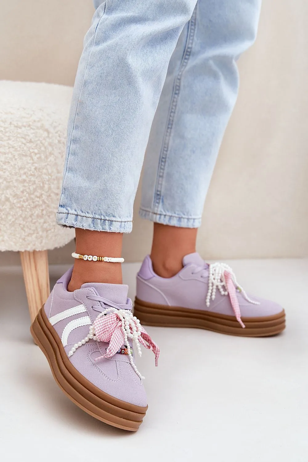 Step in Style Women's Lavender Eco-suede Sports Shoes Sneakers
