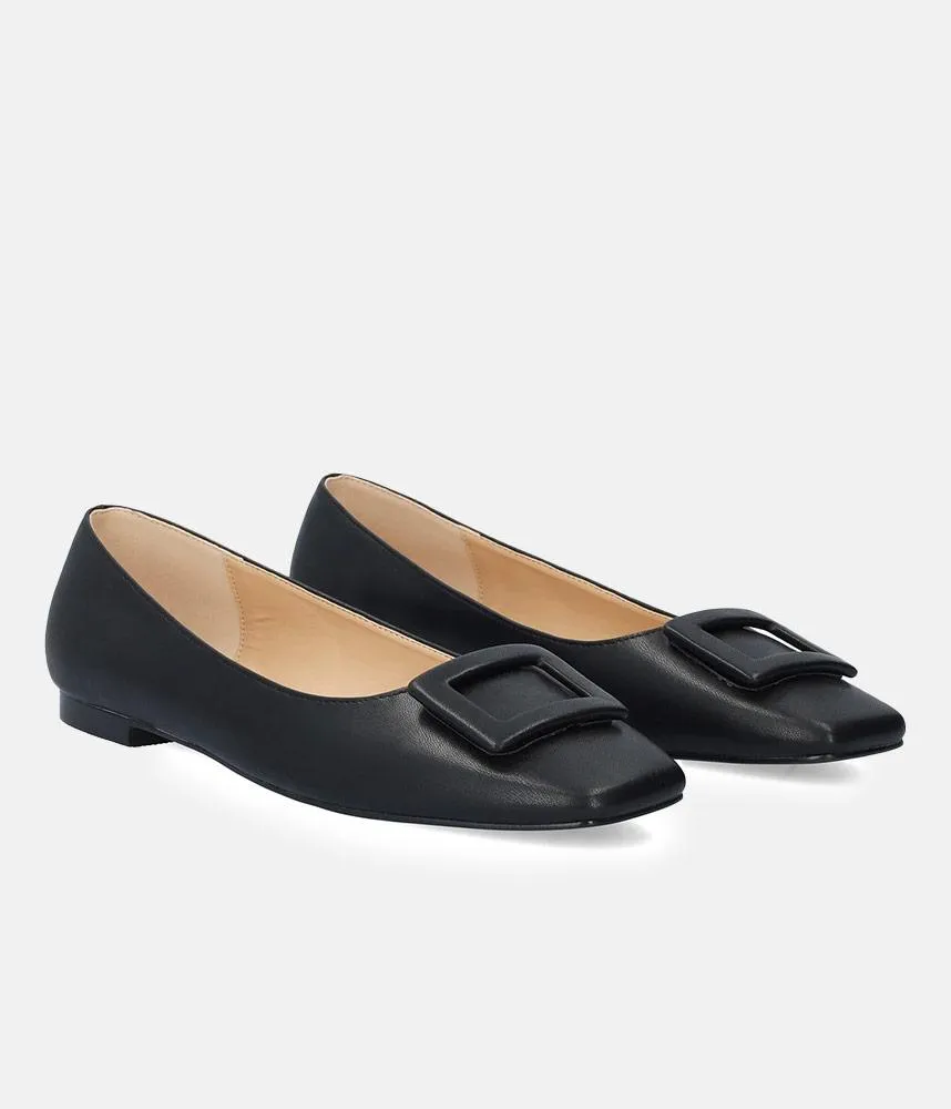 Stylish Black Buckle Ballet Flats
