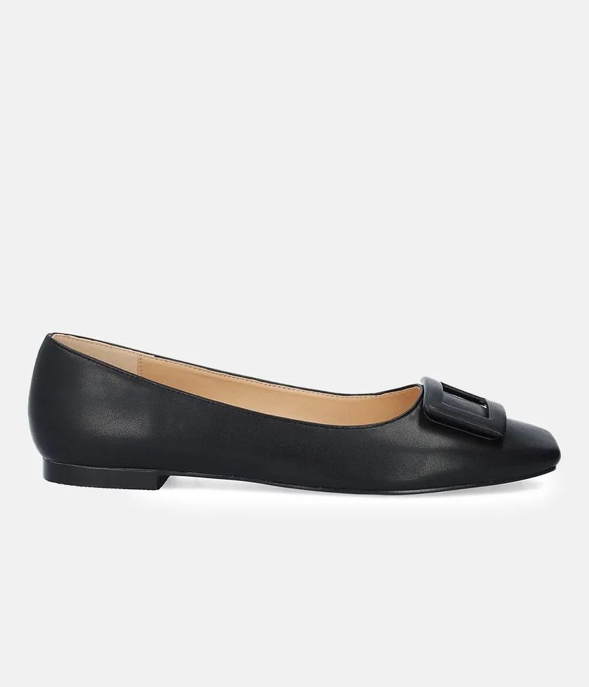 Stylish Black Buckle Ballet Flats
