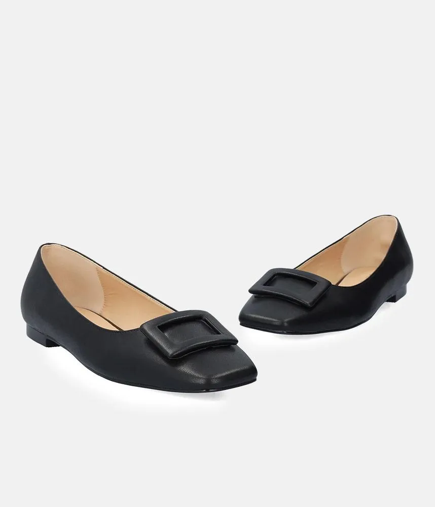 Stylish Black Buckle Ballet Flats
