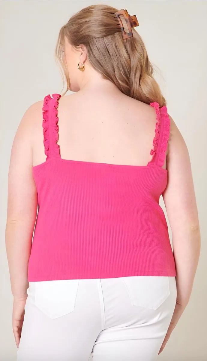 Sugarlips - High Roller Ruffle Strap Ribbed Knit Tank - Plus Size (Final Sale)