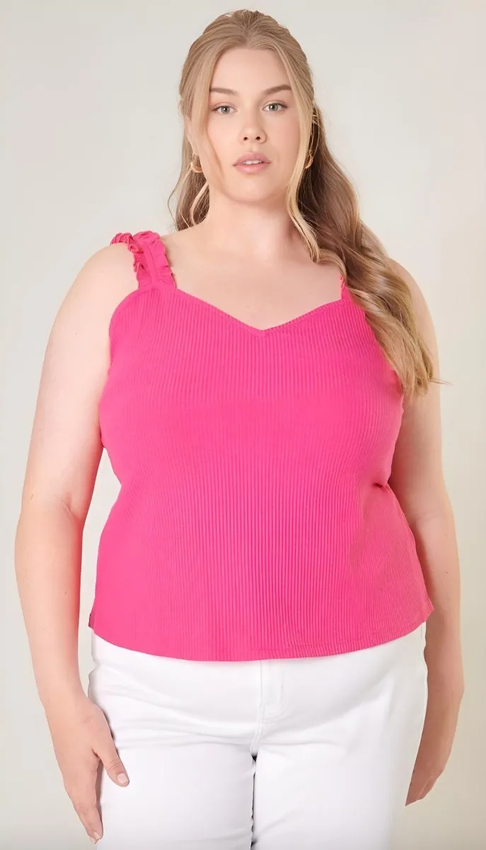 Sugarlips - High Roller Ruffle Strap Ribbed Knit Tank - Plus Size (Final Sale)